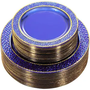 102 count Blue Plastic Plates - Disposable Blue Party Plates Include 51 count 10.25inch Dinner Plate & 51 count 7.5inch Dessert Plate for Wedding & Party & Father's Day
