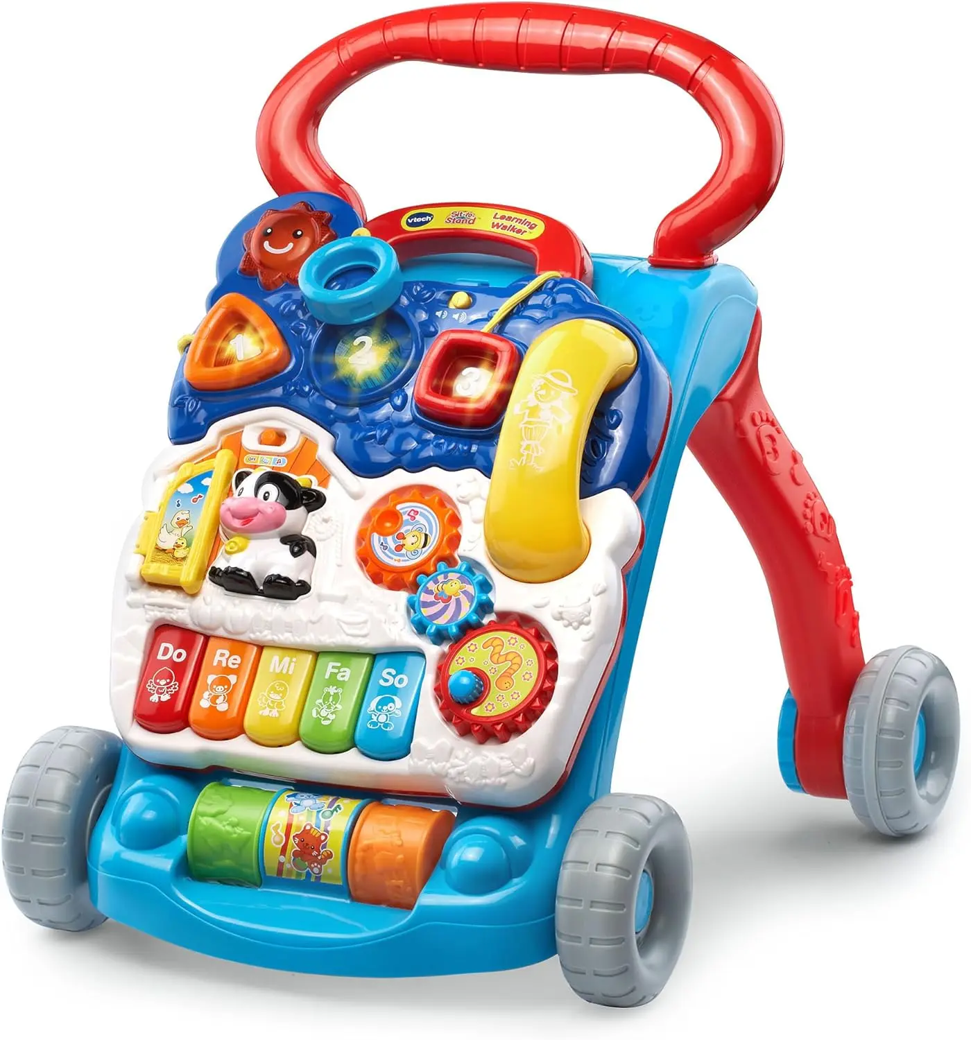 Unisex Plastic Sit-to-Stand Baby Walker - Removable Activity Tray, Adjustable Speed, Floor Activity Center with Vehicles, for 9–36 Months