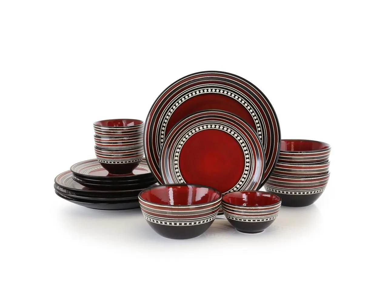 Gibson Elite Café Versailles 16 Piece Double Bowl Dinnerware Set - Red