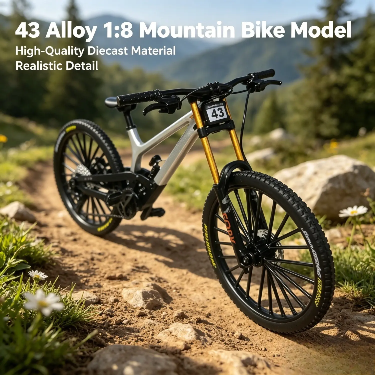1:6 Scale Alloy Mountain Bike Desktop Mini Toy, Classic Design Realistic Detail Collectible Bicycle Model for Collectors, Perfect Gift for Boys, Durable Diecast Metal Construction Material, Miniature, Gift Ready