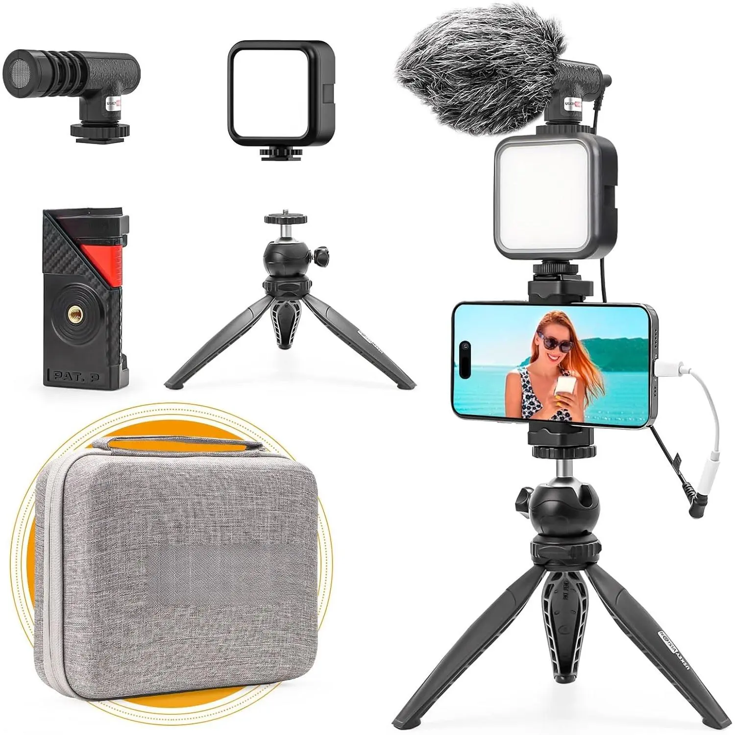 Smartphone Vlogging Kit for  16/15/14 Mini/Pro/Max, Android Smartphone Content Creator Kit w/Microphone Light Auto- Phone Clip for   Live Steam (Vlog K2)