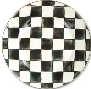MacKenzie-Chills Courtly Check Dinner Plate, Stylish Ceramic Dinnerware, Elegant Kitchen Table Setting for Parties & Holiday Dining
