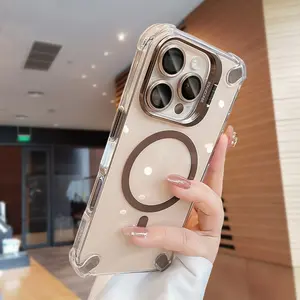 【 iPhone17 case 】Anti drop acrylic transparent bracket magnetic Phone case iphone17 Pro Max 16 15 Air for iPhone case silicone soft shell TPU shockproof