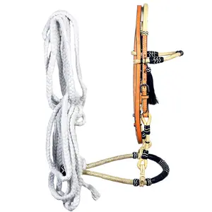 Hilason Western Headstall Horse Leather Rawhide Bosal Reins Bitless Tan