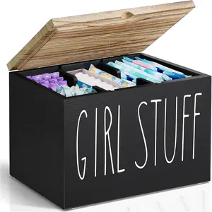 Tampon Holder for Bathroom, 3-Layer Feminine Product Organizer with Lid, Wooden Tampon Storage Box, Toilet Organizer, Lady Girl Stuff Box, Pad Organize Case for Tampons, Cotton Balls, Cosmetic
