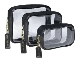 Lucky Love Diaper Bag Organizing Pouches | Set of 3 Including Diaper Clutch | Dry Wet Bag (Black Clear Trio Pouches w/Removable Tags)