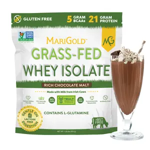 MariGold Grass-fed Whey Protein Isolate - Rich Chocolate Malt 1Lb - Cold-Processed, Micro-Filtered, Undenatured, Non-GMO, rBGH/Soy/Gluten/Lactose-Free