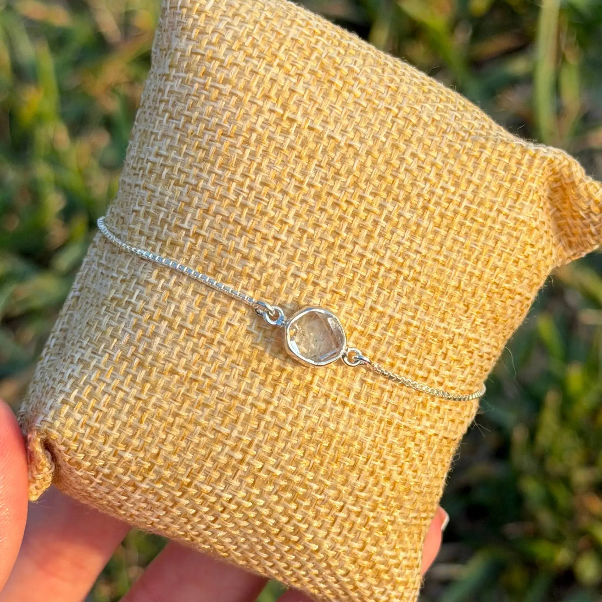 Genuine Herkimer Diamond Bolo Bracelets, Natural Crystal Jewelry Accessories with Bright Clarity, Diamond Inlaid, High Shine Diamond