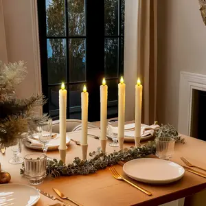 6 Packs Real Wax Flameless LED Taper Candles with Remote & Timer, Battery Operated 3D Flickering Flame Window Candles for Christmas Fireplace Wedding Home Decor 9.6in Ivory