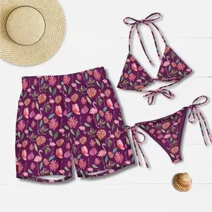 Tropical Flamingo Matching Couples Swimsuits for Honeymoon, Beach Vacation & Anniversary