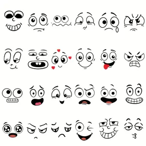 36 Durable Washable Heat Transfer Stickers, Cartoon Face Patterns, Vinyl Decals for Clothing, Pants, T-Shirts, Hats, Bags, Pillows, Backpacks