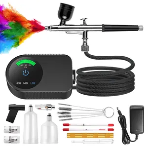 Airbrush Kit with Air Compressor, 22/30/50 PSI High Pressure Air Brush Non-Clogging with 0.2/0.3/0.5mm Nozzle/Cleaning Sets, Ideal for Painting, Modeling, Cake Decor, Makeup,Nail Art