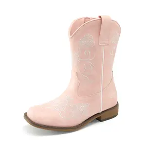DREAM PAIRS Girls Cowboy Boots Floral Embroidered Classic Western Cowgirl Boots Square Toe Mid Calf Side Zipper Horsing Party Toddler/Little/Big Kids