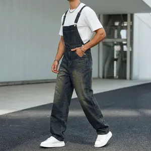 Men's Baggy Denim Overalls - Vintage Wash Loose Fit Streetwear Workwear Jeans