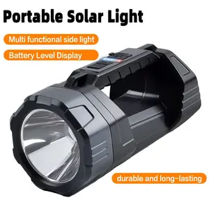 Solar Powered Flashlight, Portable LED Torch, Emergency LED Flashlight, Handheld Side Light, 3000 Lumens, High Lumen Flashlights, High Brightness, 6 Lighting Modes, Ideal for Exploration, Multifunctional Flashlight
