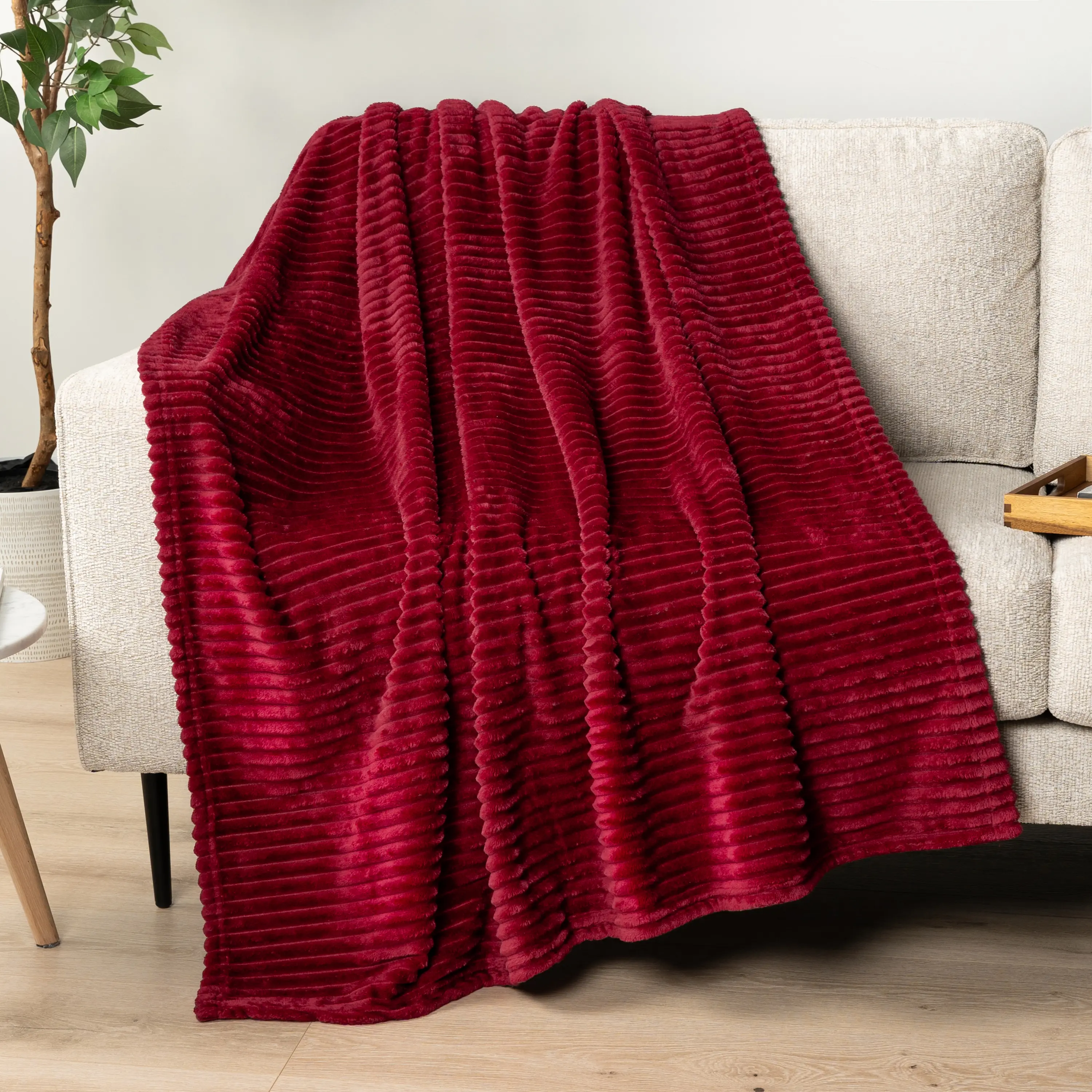 PAVILIA Super Soft Fleece Throw Blanket Twin Fall, Fuzzy Plush Flannel Throw, Warm Cozy Ribbed Microfiber Blanket for Sofa Couch Bed, Lightweight Striped Blanket