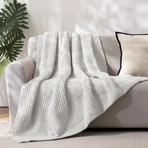 Chenille Waffle Knit Throw Blanket- Plush Warm & Cozy 50" x 60" Ultra Soft Blanket- Chunky  Waffle Throws for Couch Bed Sofa - Light Grey