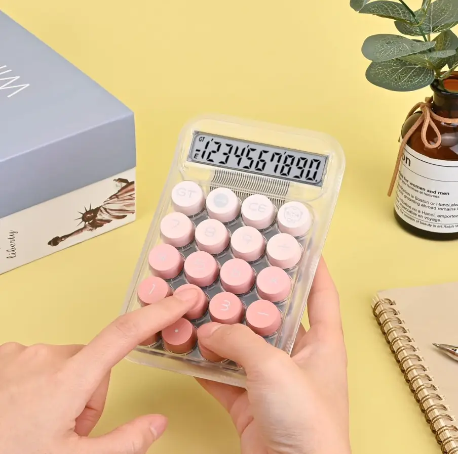 Cute Clicky Sound Desktop Calculator, Mechanical Clear LCD Display Simple Basic Desk Calculators for Business Office Supplies, Big Buttons 10 Digit