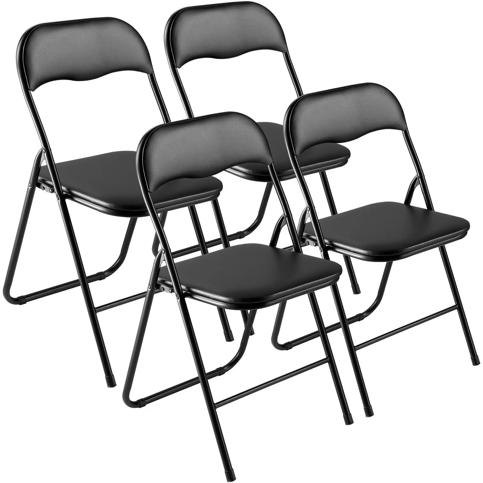 【Summerfinds】VEVOR 4 Pack Folding Chairs,Foldable Leather Chairs with Heavy Duty Metal Frame & Padded CushionPortable Folding Card Table ChairsStackable Seats for HomeYardGardenPartiesEventsBlack, Foldable Chairs, Collapsible Frame Chairs