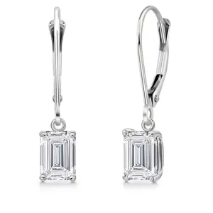 Gem Stone King 1.50 Cttw IGI Certified Lab Grown Diamond Dangle Drop Earrings For Women in 14K White Gold | Emerald Cut 0.75 Ct Each | VS1 Clarity | D-E Color