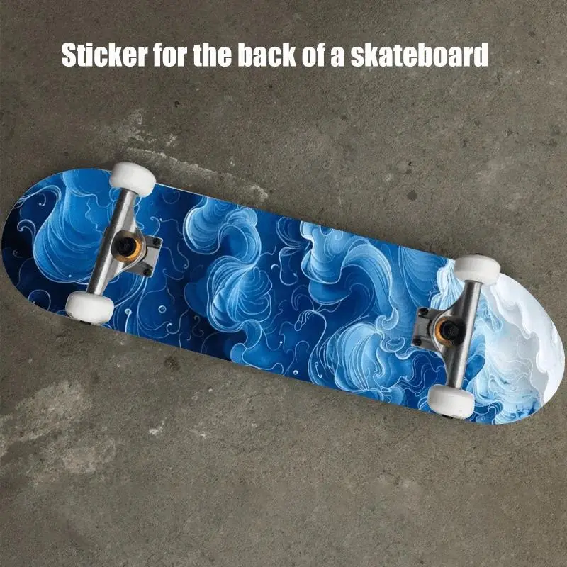 A 9 × 33 inch skateboard sticker with a dynamic cloud pattern and trendy blue series - self-adhesive PVC sticker for skateboards