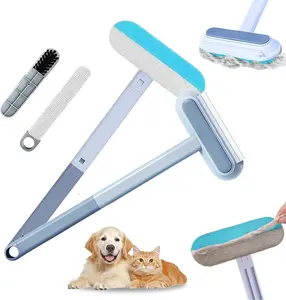 Pet Hair Remover, Reusable 4 in 1 Pet Hair Removal Tool Brush for Lint, Multifunctional Cat & Dog Hair Remover for Couch Furniture Car Bed Window Clothes, Washable Brush with Long Handle & 2 Scrapers