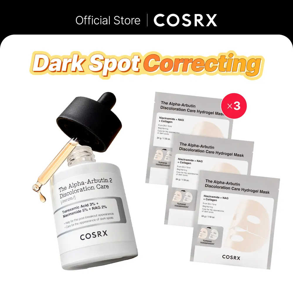 [COSRX Official] Alpha-Arbutin Serum & Hydrogel Mask Set, Brightening Solution to Fade Dark Spots & Discoloration for All Skin Types