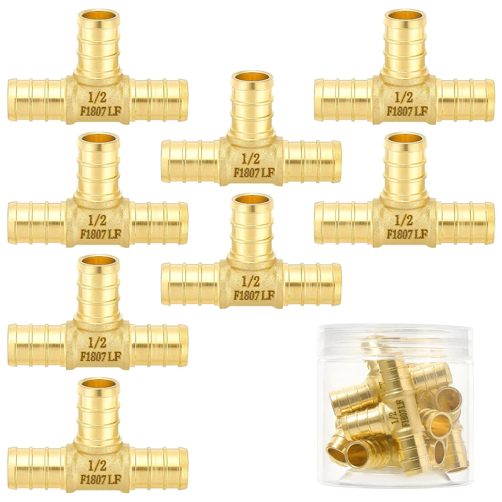 8 Pack 1/2 Inch Pex Tee Fittings  For 1/2''pex B Pipe No Lead Brass Cupc Certified.