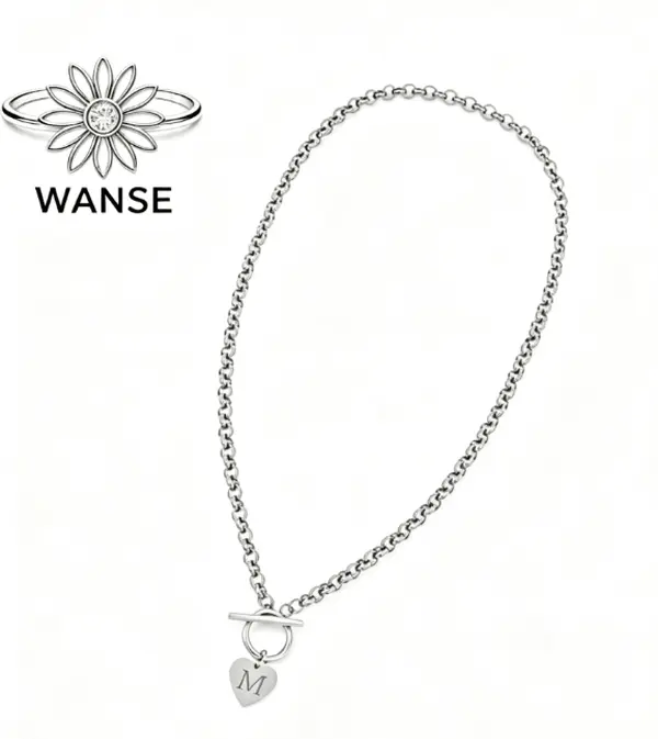 Stainless Steel Heart Toggle Clasp Letter Pendant Necklace, Trendy Versatile Daily Wear Neck Jewelry for Women - 26 Letters Available