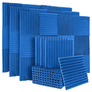 12/24/36/48 Pack Acoustic Wall Tiles Panels Studio Sound Noise Proofing Insulation Foam Black&Blue, 1" X 12" X 12" Soundproofing Soundproof Noise Reducing Wedge Wall Acoustic Foam Flame Retardant, for Home Work Recording Studios Gaming Meeting Room