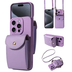 iPhone 16 Pro Max/15 Pro Max/14/13/12 Compatible Protective Leather Wallet Case, Crossbody Cellphone Cover with Button Pocket for Cash & Cards Accessories