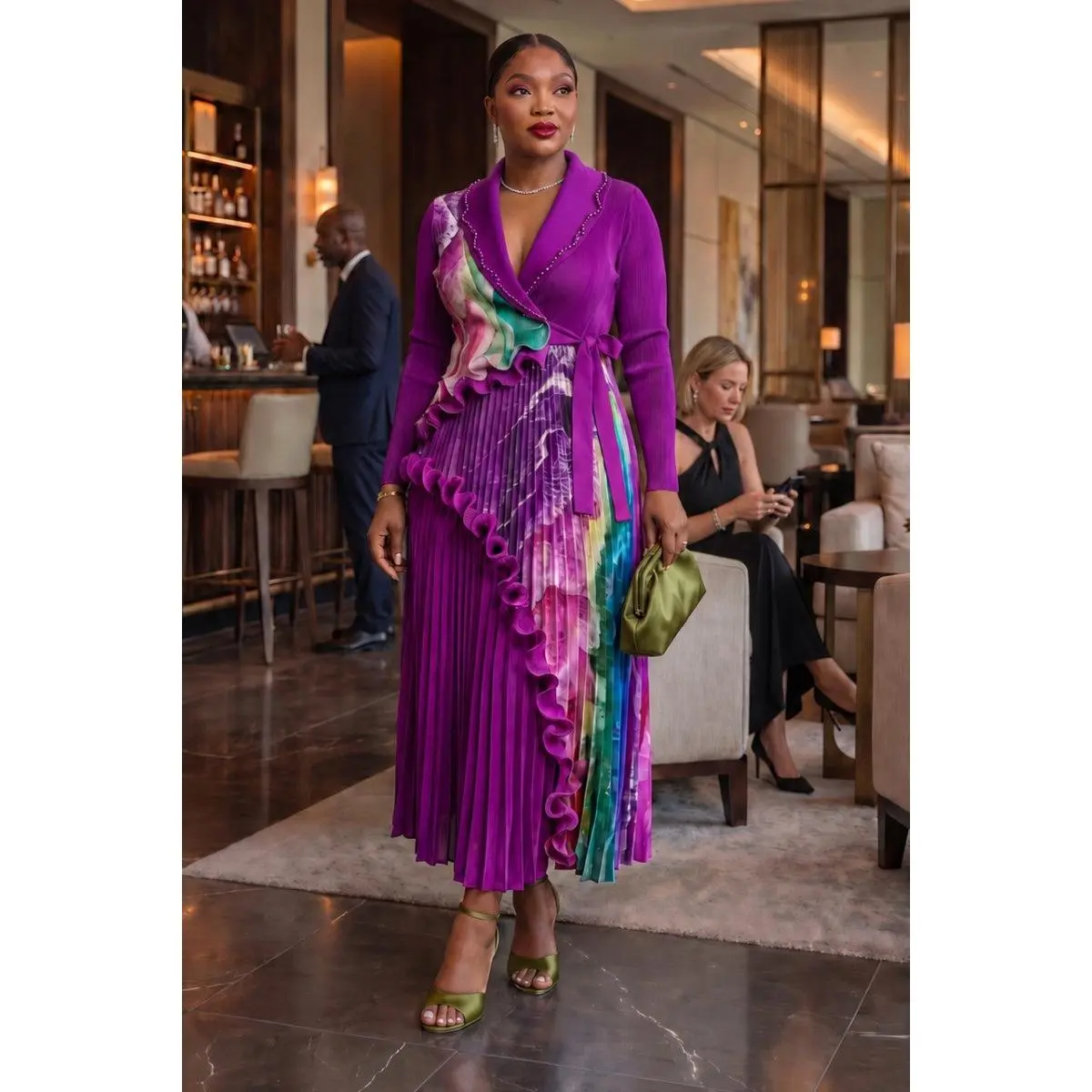 Velisse Ruffle Pleat Dress | Purple (PRE_ORDER). S