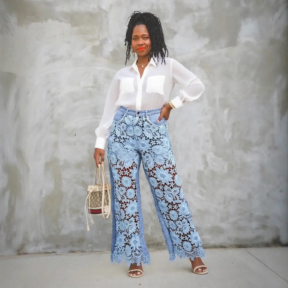 Hollow Lace Spliced Women's Jeans