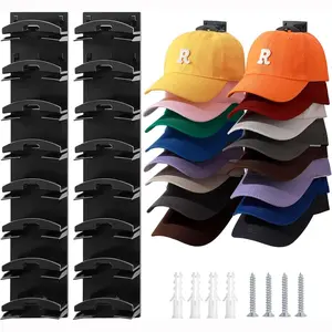 Wall-Mounted Multilayer Hat Organizer，Wall Mounted Hat Hooks Hold up to 16 Hats for Closet Door and Bedroom ，Decor Hanger strong adhesive hat hanger holder multilayer baseball cap rack，2 Pack Hat Organizer for Baseball Caps