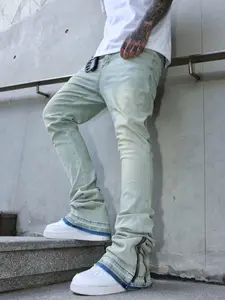 Streetwear Brand Slim Fit Distressed Gradient Wash Hip-Hop Elastic Casual Jeans Pants for Men, American Style Denim Jeans, Versatile Stylish Fashion