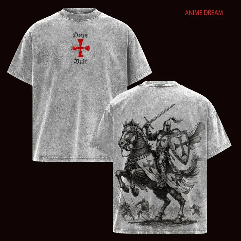 DEUS VULT Templar Knight Limited Edition Retro Vintage T-Shirt – Unisex Fashion, Soft Cotton Material, Oversized Fit, Comfortable To Wear