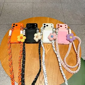 Custom Braided Cord Card Holder Phone Case For iPhone 17 16 15 14 13 12 11 Pro Max Silicone Card Holder with Braided Cord Phone Case Phone Lanyard Phone Sling Phone Charms