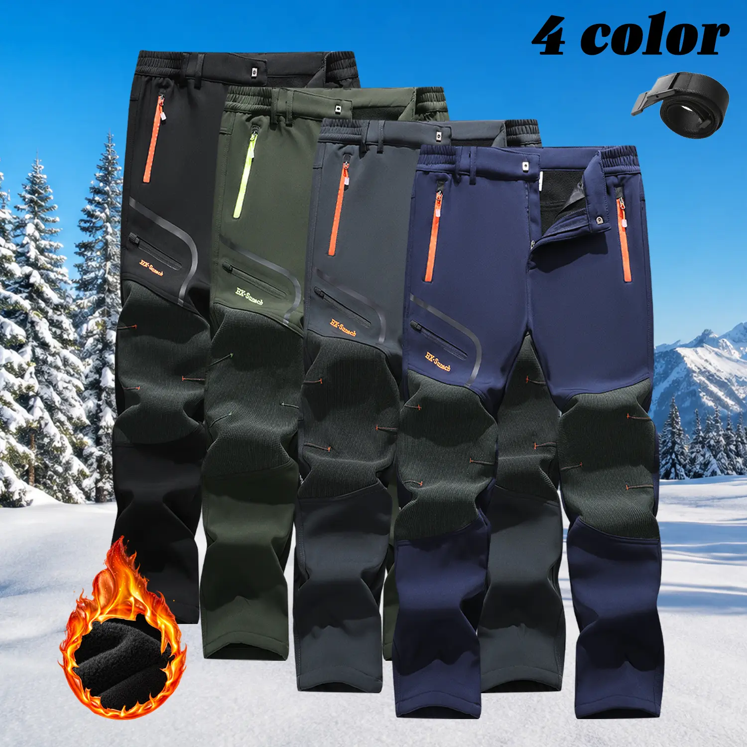 Men’s winter thick warm long pants, waterproof, windproof, wear-resistant—snow outdoor shell pants
