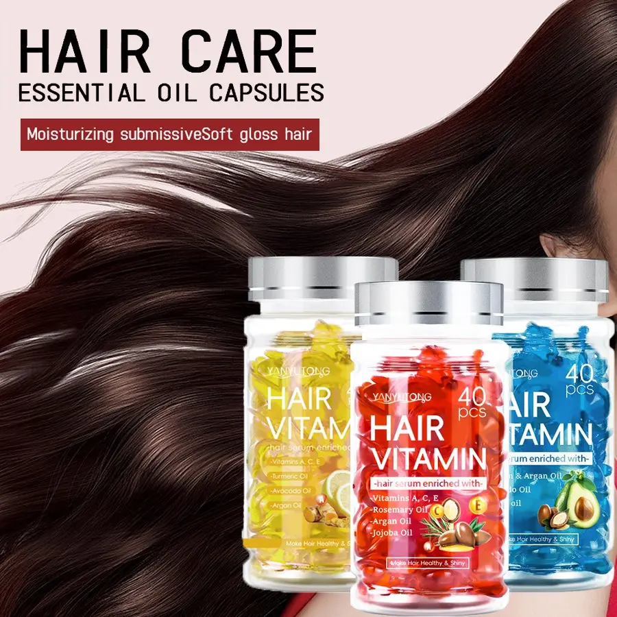 3 boxes of 40 hair care vitamin capsules, with added vitamins C and E, keratin, and argan oil, supplementing necessary nutrients for hair, maintaining moisture and luster, Moisturizing, nurturing healthy state, keeping soft and resilient