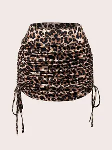 Women's Summer Casual Leopard Print Mini Skirt with Adjustable Drawstring Sides, Stylish and Comfortable Short Skirt for Everyday Wear