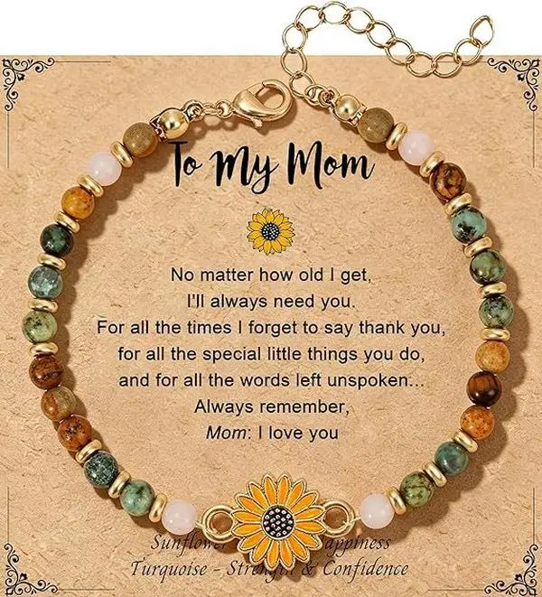 Casual Sunflower Beaded Bracelet for Mom, Adjustable Jewelry with an Emotional Message Card, Female Thanksgiving & Birthday Gift, Daily, Flowers