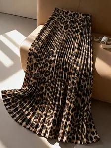 Women's Leopard Print Pleated High Waist Skirt, Trendy Chic Fashion Design, Elegant Stylish Animal Pattern, Perfect for Casual Wear, Ladies' Clothing