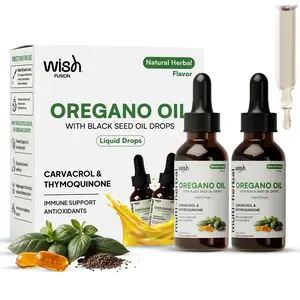 Wish Fusion Oil of Oregano Drops with Black Seed Oil, Organic Oregano Oil Liquid Drops 2 Pack Oil of Oregano Liquid to Supports Immune, Digestive & Antioxidant, Boosted with Carvacrol & Thymoquinone