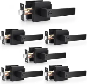 6 Pack Matte Black Door Handles Heavy Duty Flat Square Privacy Interior Door Levers for Bedroom & Bathroom, Keyless Interior Handles for Left &Right Handled Doors