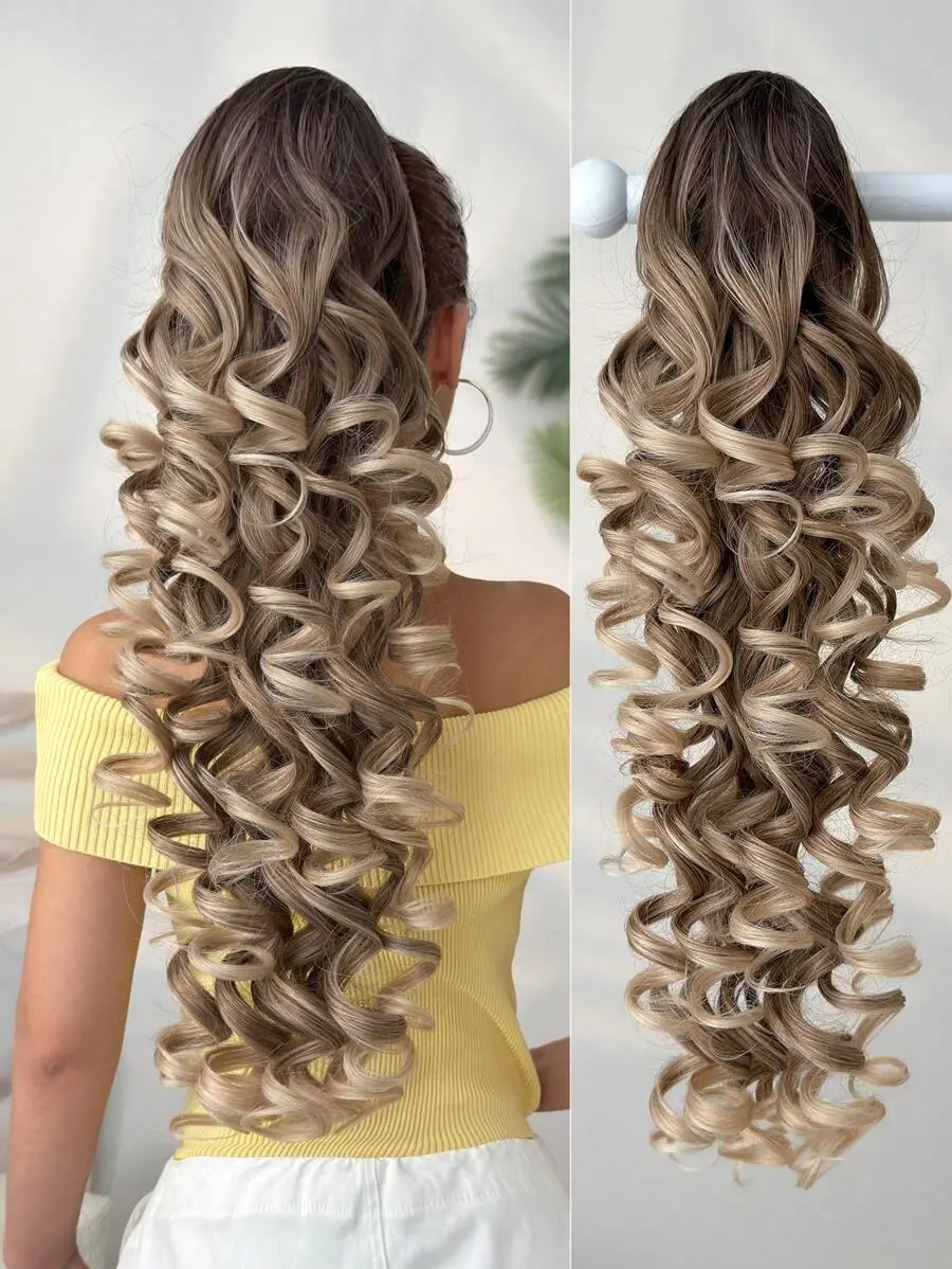 Claw Ponytail Extension Hair Black Brown 26-28 Inch Long Natural Wave Heat-Resistant Fiber Synthetic Ponytail Hair Piece, Suitable For Daily Use By Girls And Women At Parties
