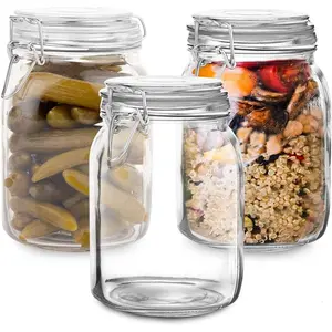 Set of 3 Mason Jars with Lid (1 Liter) | Airtight Glass Storage Containers for , Flour, Pasta, Coffee, Candy,  , Snacks & More | Glass Organization Canisters | 34 Ounces