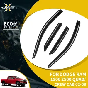 Tape-On Outside Window Visors Sun Rain Guards Vent for Dodge Ram 1500 2500 3500 Crew Cab 4 Door 2002-2009, Mount Wind Deflectors, 4PCS
