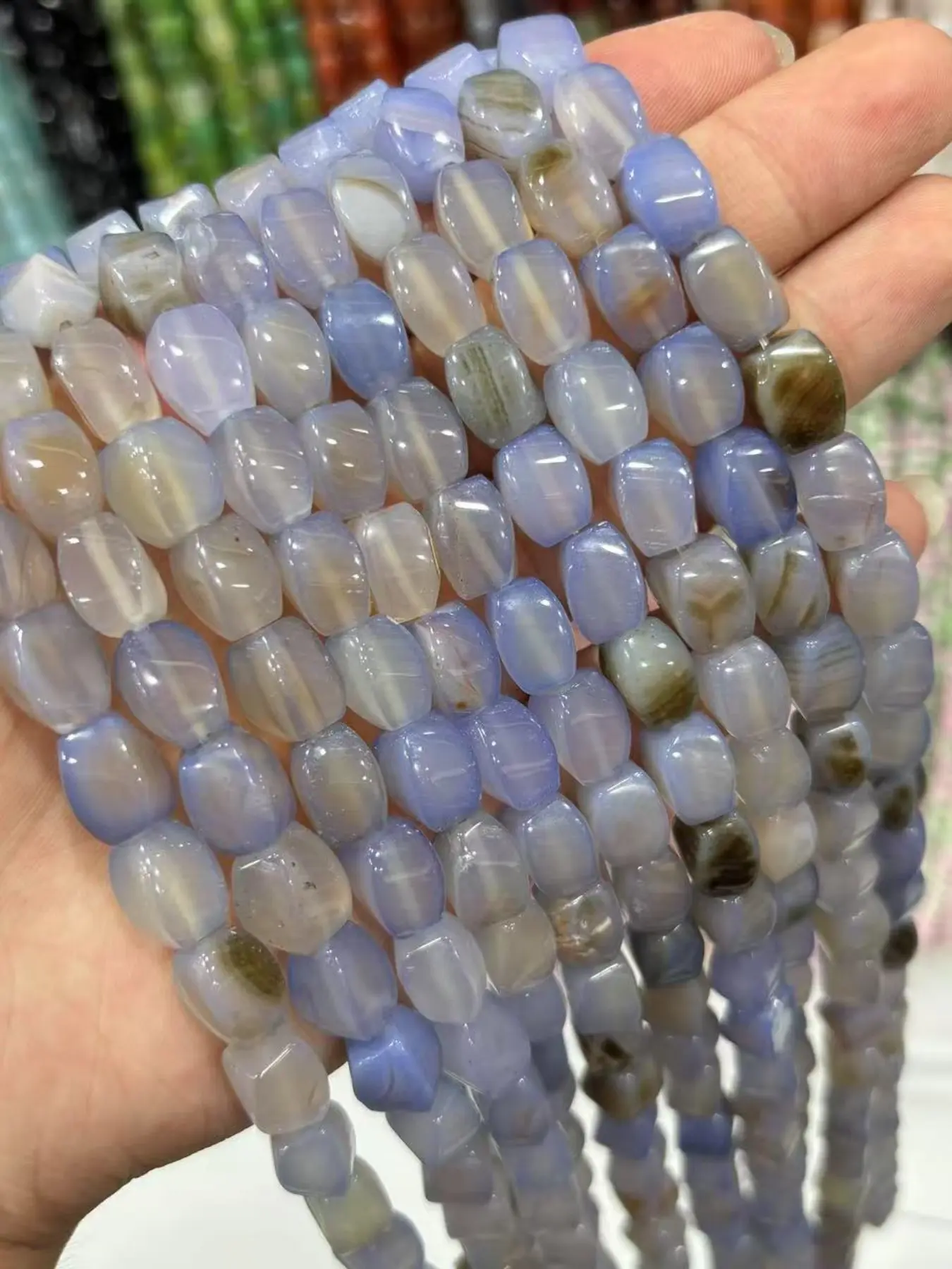 0.8cmx1.2cm Natural Stone Light Blue Agate S-Shaped Beads, DIY Jewelry Making Accessories, Bracelet, Necklace, Earring Components