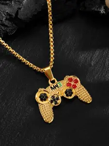 Boys Casual Trendy Creative Game Console Pendant Cuban Link Design Chain Necklace Decorative Accessories Jewelry Holiday Gift