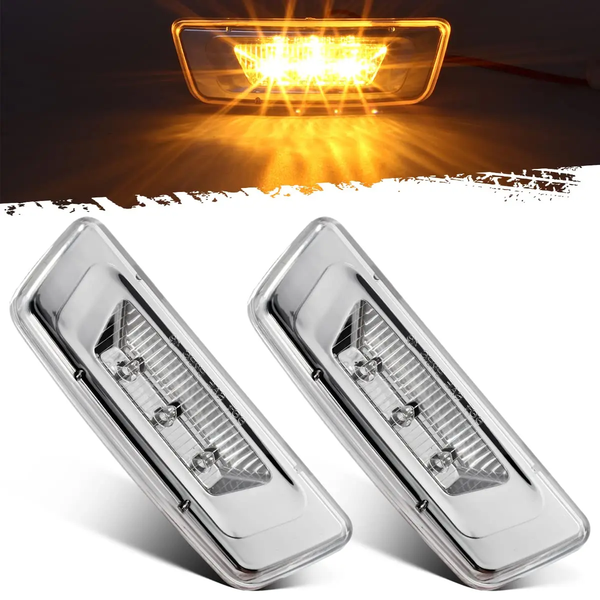 Partsam 2Pcs Replacement for Kenworth T680 T880 and Peterbilt 576 Led Side Marker Turn Signal Lights Assemblies Amber Clear Lens Sealed 6Led Rectangular Cab Roof Marker Lights Lamps LH&RH